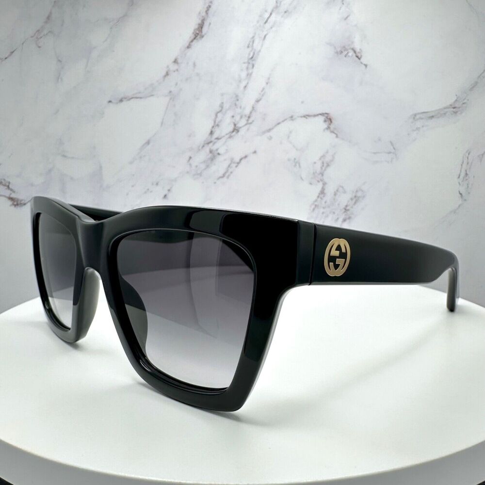 New GUCCI Sunglasses Black Gold Interlocking GG Logo 54-19-140 mm - Picture 14 of 16
